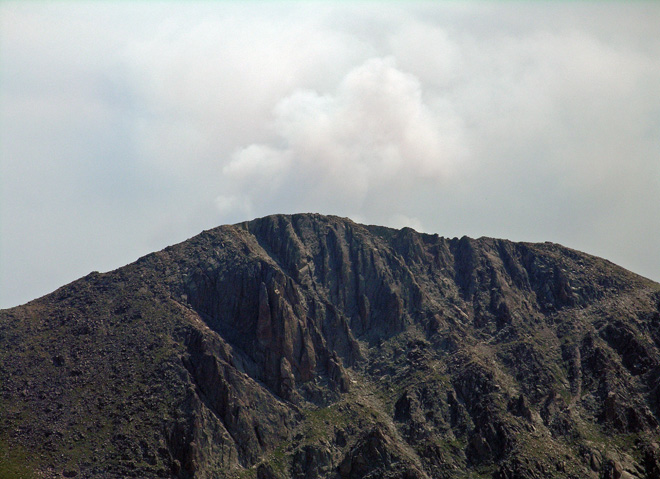 Close up of the smoke from the Colorado High Park Fire rising from Behind Mummy Mountain