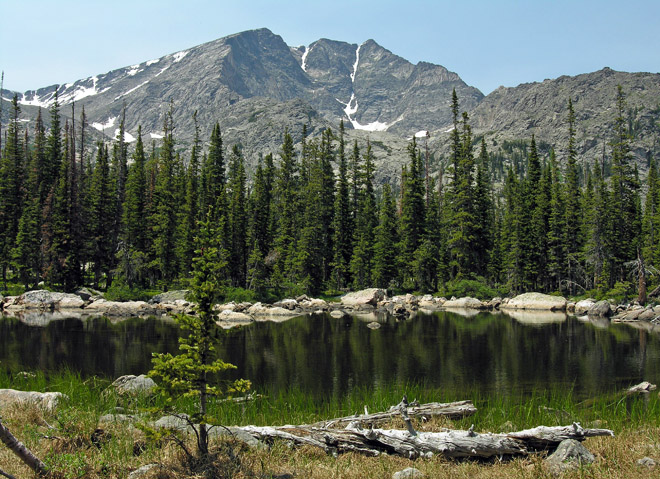 Afternoon view of Ypsilon Mountain behind Chipmunk Lake
