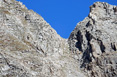 View of the notch at the top of Mt Audubon&rsquo;s SE Ridge from between Mitchell Lake and Blue Lake