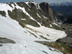 View looking down from the upper East Couloir, N. Flattop Mtn. in Odessa Gorge
