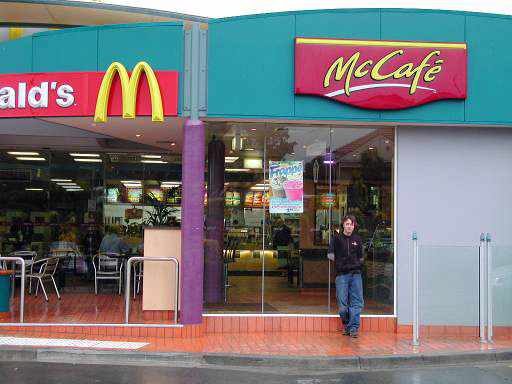 My son, Steve, in front of the McCaf&eacute; in Sydney, Australia