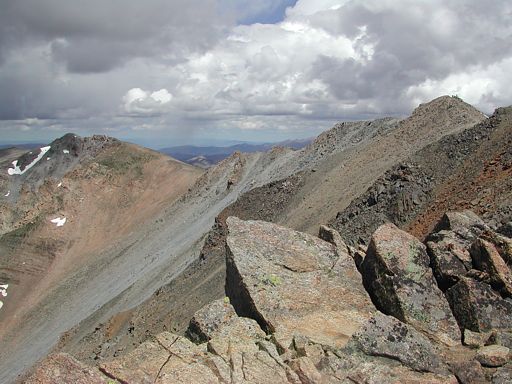 From just south of Mount Massive&rsquo;s summit, looking back towards the summit and Massive Green, just down the ridge, north of the summit